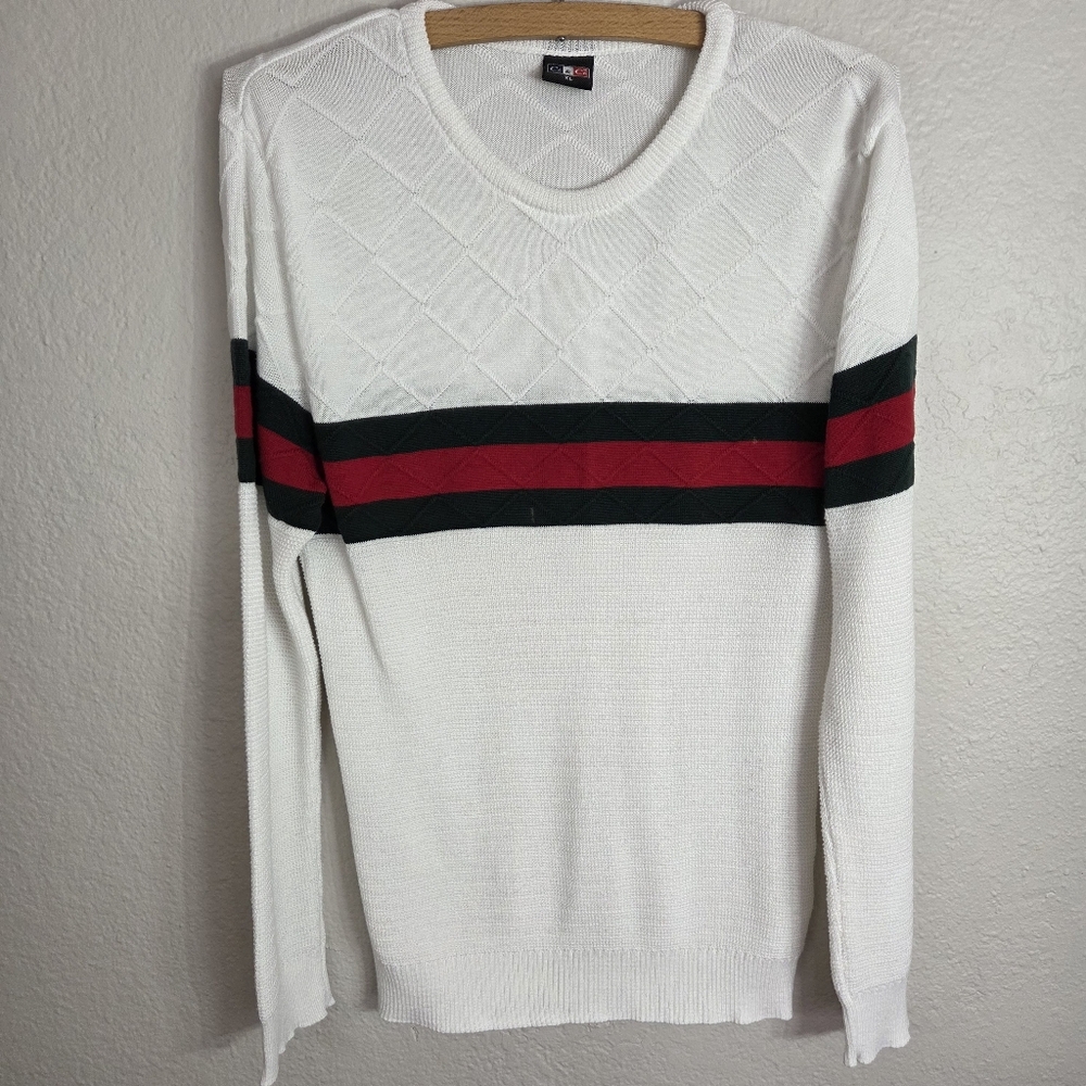 Ce & Ce Sweater Men’s XL Striped White Viscose Sweatshirt Long Sleeves